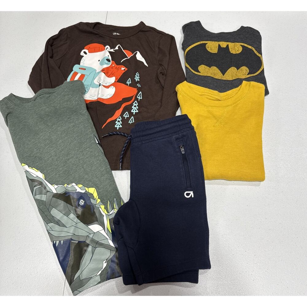 Lot Of 5 Boys Sz 4 Long Sleeve Tees Shorts Short Sleeve T-Shirt Batman Christmas